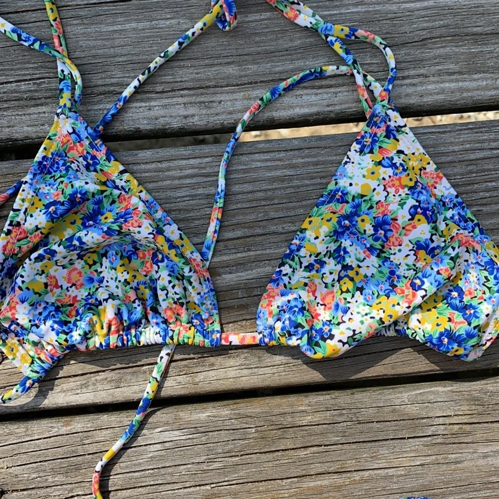 Faithfull the Brand Blue Yellow Floral Triangle Bikini